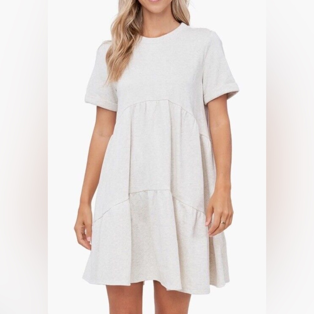 EN SAISON ANTHROPOLOGIE french terry tiered babydoll dress grey size small